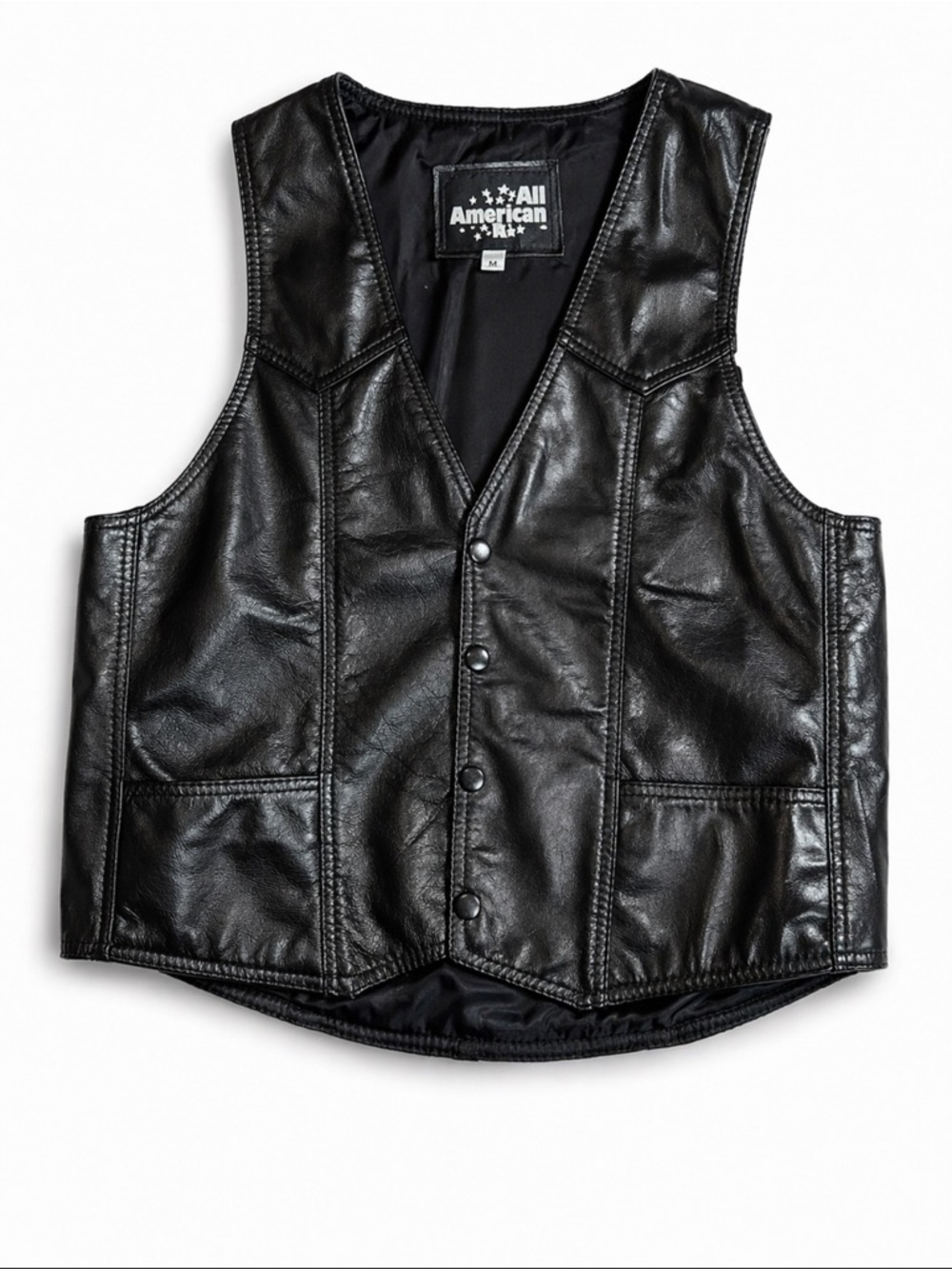 All American Rider Leather Biker Vest Black Mens Large Motorcycle
